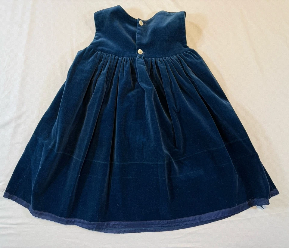 Vestido de fiesta vintage de terciopelo azul para niña pequeña 2T-3T hecho a mano años 50 Foto 2 de 4