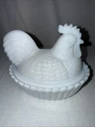 Fenton? Hen On Nest Milk Glass  Covered Dish Split Tail Vtg 5” Base  Marked “3”