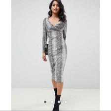 NEW ASOS Velvet Snakeskin Knot Front Midi Dress 2