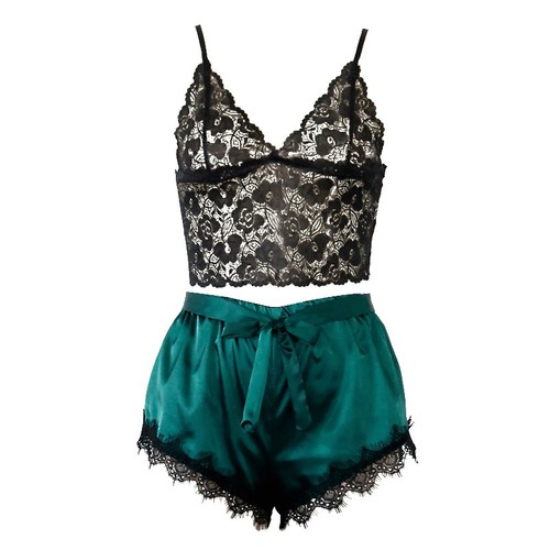 Pyjama Femme En Satin 2025 Avec Dentelle Florale - Ensemble 5 Pièces (peignoir, Bralette…), Confortable, Tendance