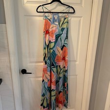 Nicole Miller Maxi Dress Womens Small Blue Floral NEW Pockets Spaghetti Strap