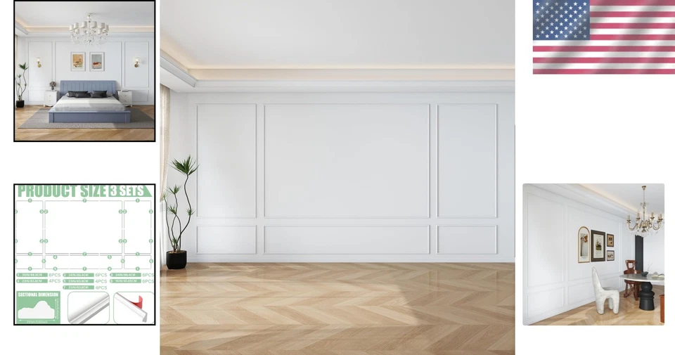 3D Self-Adhesive Wainscoting Panel Kit for Elegant Interior Wall Decor, 3 Sets - Image 2 of 4