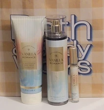 Bath & Body Works VANILLA ROMANCE Body Cream, Fragrance Mist, & Mini Perfume 