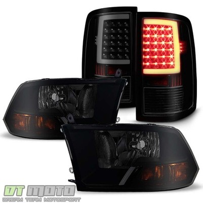 Black Smoke 2009-2018 Dodge Ram 1500 Headlights+LED Light Tube Tail Lights Lamps