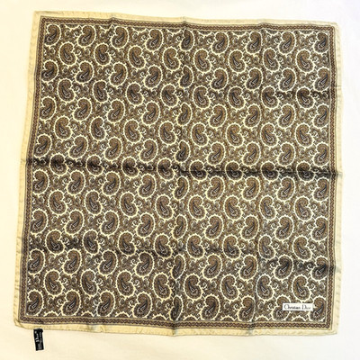 Christian Dior Men s Paisley Square Silk Scarf Handkerchief Hand Rolled Tan 19''