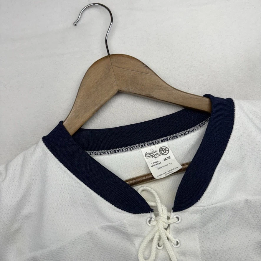 Vintage Michigan Hockey jersey Youth Medium White Frat Fraternity Athletic Knit - Image 4 of 4