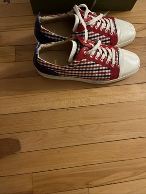 Christian Louboutin Rantus Orlato Flat   Multicolor Check / Red Patent Leather