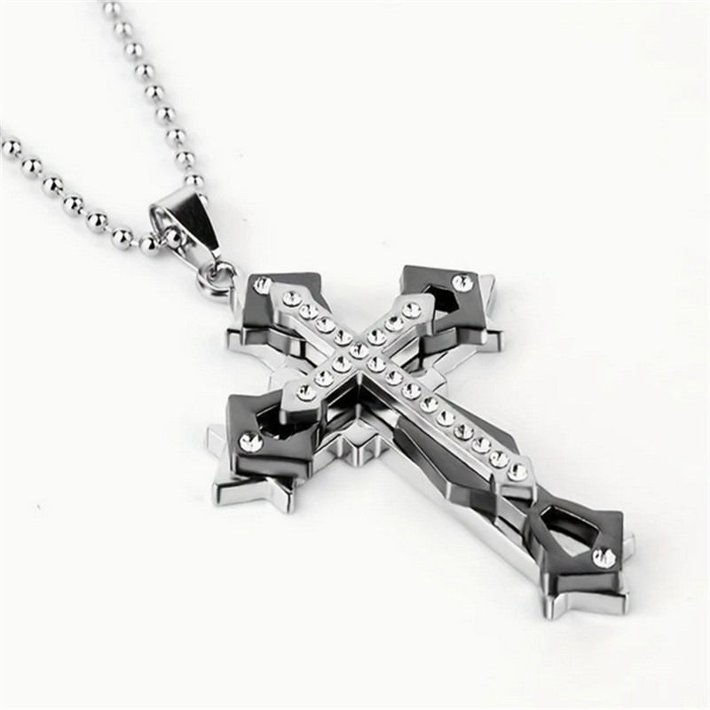 Exquisite Cross Pendant Three-Layer 1pc Suitable for Stylish Necklace Necklace