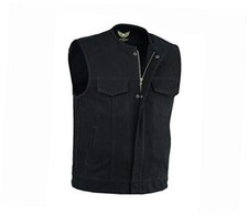 Men  s SOA Black Denim Motorcycle Vests Bikers Club Vest X-Large Collarless
