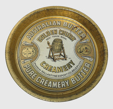 VINTAGE PRINTED AUSTRALIAN BUTTER GOLDEN CHURN BAR ADVERTISING TIN SERVING TRAY