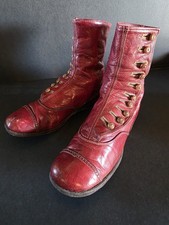 Antique Maroon Leather Button Boots Children's Youth Size Victorian Edwardian c.