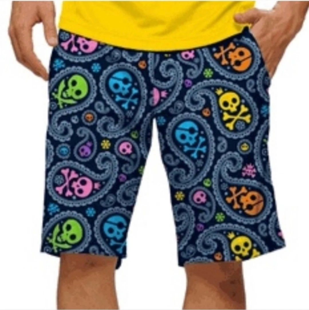 Short Chino Homme Loudmouth Golf – Multicolore Géométrique, Taille 34 – Occasion TB