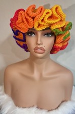 Handmade Crochet Ruffle Hat Multicolor Unique Design