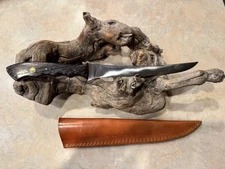 Custom Carbon Steel Fillet Fishing Knife & leather sheath Palma Wood handle