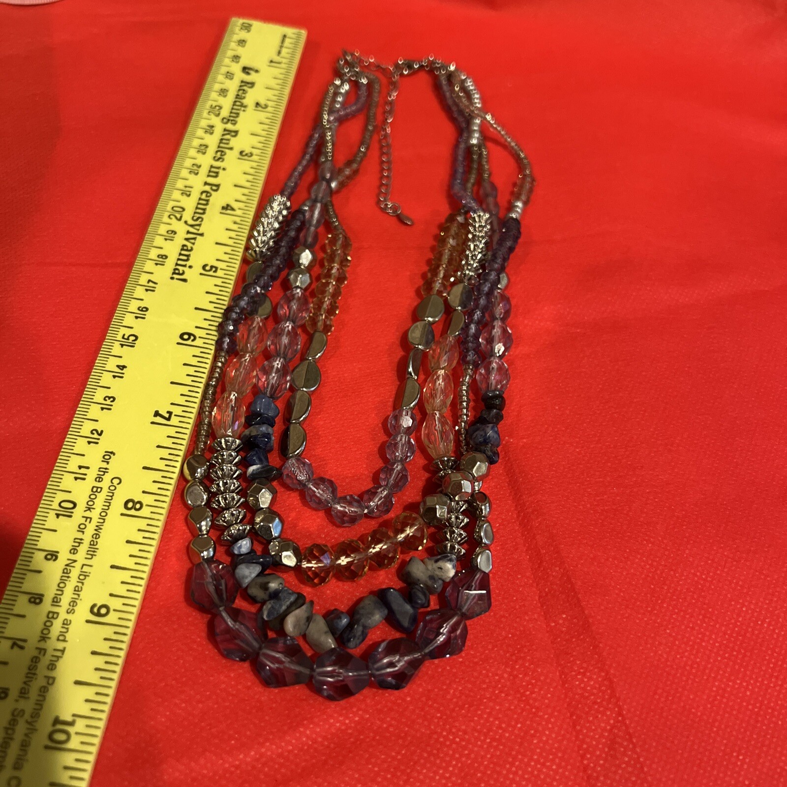 Silvertone Multistrand Gemstone Plastic Glass Bea… - image 5