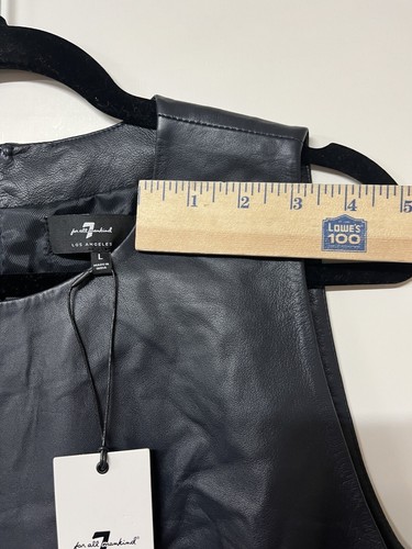 7 For All Mankind Leather Dress Large Dark Navy Blue Black Sleeveless MSRP $695 - Picture 10 of 13