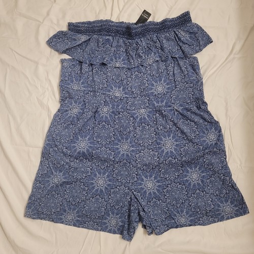 Torrid 4X Schulterfrei Ärmellos Blau Weiß Medaillon Challis Strampler Neu mit Etikett - Bild 1 von 8