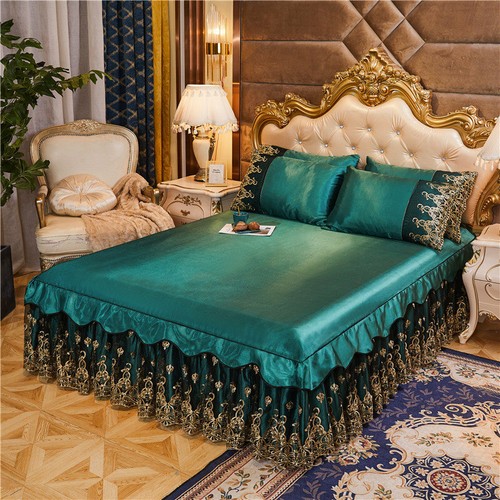 Summer Cooling Bed Skirt Lace Bedspread Set King Bed cover Luxury Pillow Shams - Picture 14 of 24
