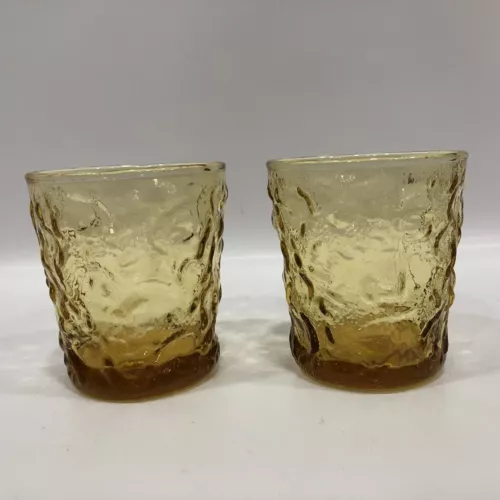 Vintage Set Of 2 Amber Art Glass Small Cups 4” Tall, 4” Across