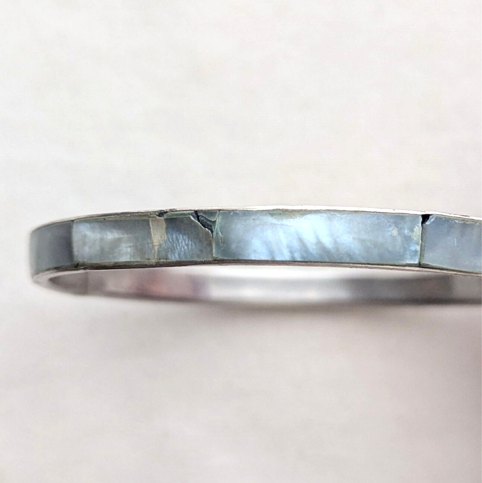 Slate Blue Abalone Inlay Shell Bangle Bracelet St… - image 3
