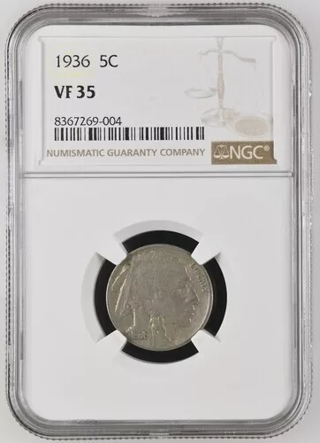 1936 Philadelphia Mint Buffalo Nickel 5 Cents NGC Very Fine 35