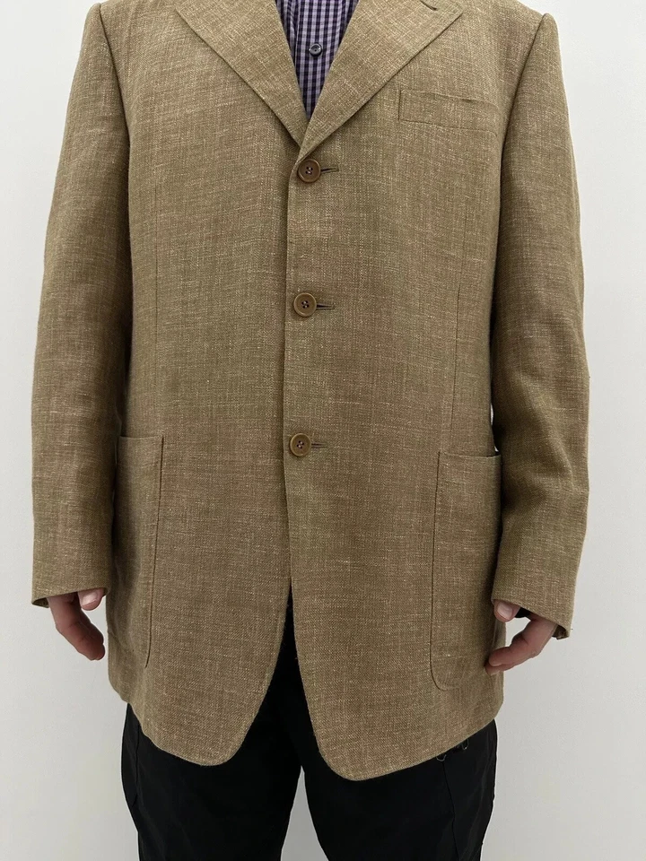 DDP Canali Blazer Sport Coat Mens Tan Plaid Silk Wool Linen Italy IT-54/US-44R - Image 4 of 4