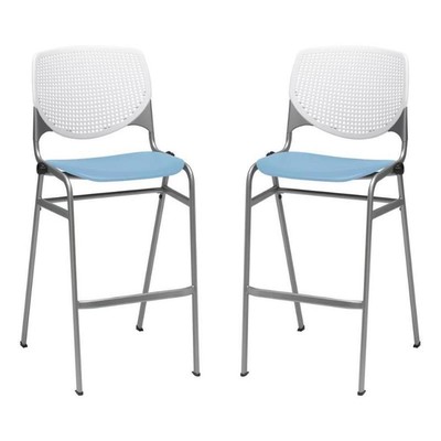Home Square Stack Barstool in White Back/Sky Blue Seat - Set of 2