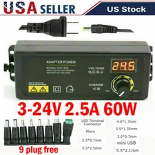 Adjustable Voltage 3 to 24V AC/DC Switch Power Supply Adapter with LED Display