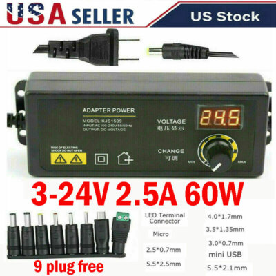 Adjustable Voltage 3 to 24V AC/DC Switch Power Supply Adapter with LED Display