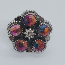 925 Sterling Silver Ring spiny oyster turquoise Mojave mixed stones adjustable