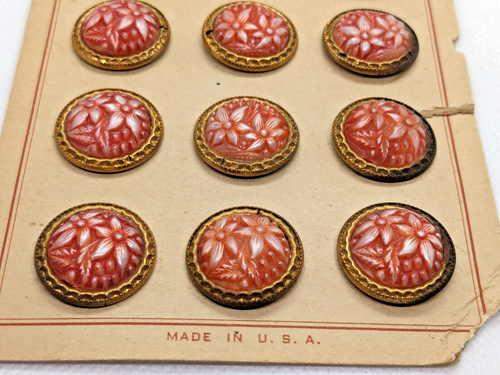 12 Vintage rosa weiße Blumen Knöpfe 20 mm Original Karte 5 1/2" x 3 1/2" - Bild 3 von 8