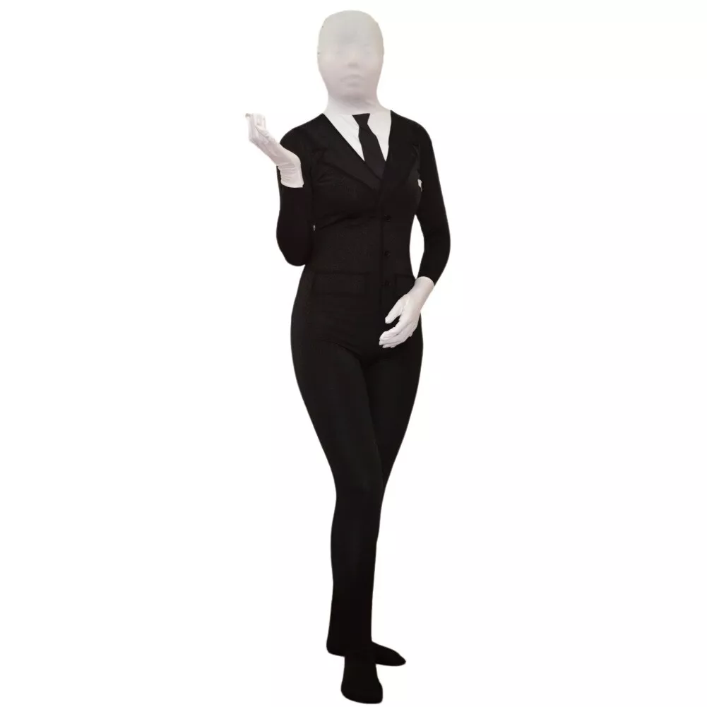 Slenderman Adult Spandex Costume Body Suit Tie Slender Man Mens Black Tux  Meme