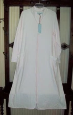 NWT GO SOFTLY LONG ZIP FRONT KNIT ROBE W/ LACE COTTON/POLY ST2RG450 PINK XL