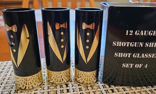 12 Gauge Shot Glasses Set of 11 Groomsmen Gifts Glasses Tuxedo Wedding - Picture 3 of 5