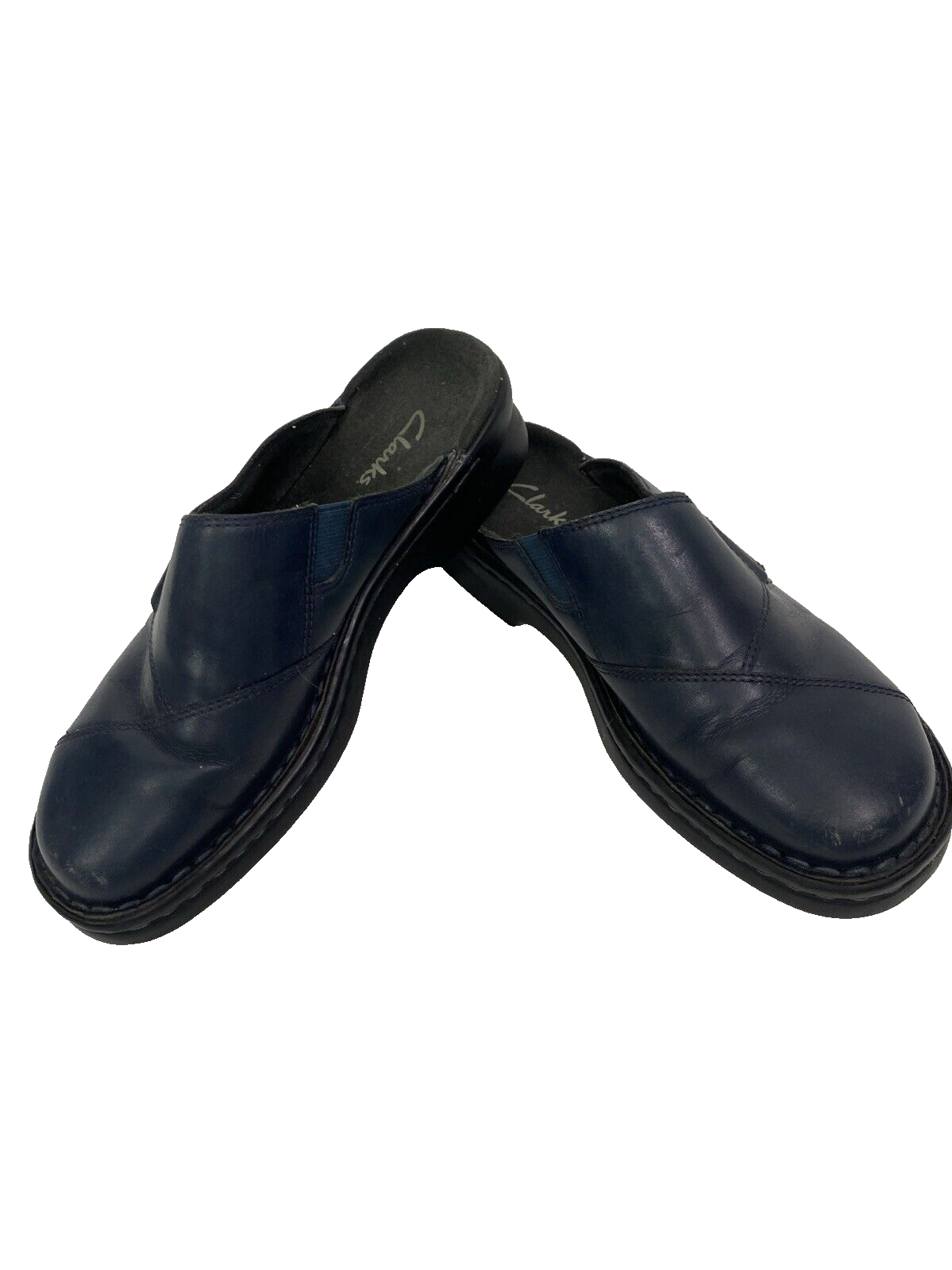 Clarks Women’s Blue Leather Round Toe Slip-On Clogs Size 6M