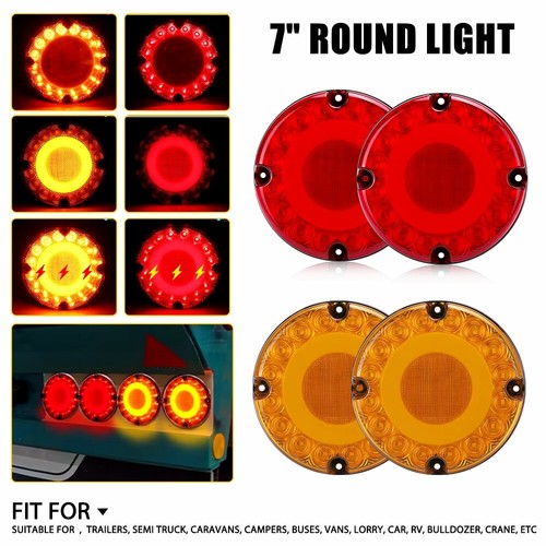 7"in Round LED Truck Trailer Bus Stop Turn Signal Tail Brake Light Flash 12-24V - Picture 2 of 11