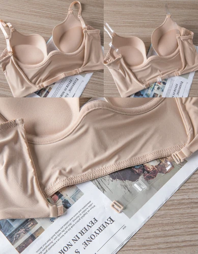 Women Low Back Bra Wire Lifting Deep U Backless Bra With Convertible Clear Strap - Picture 15 of 36