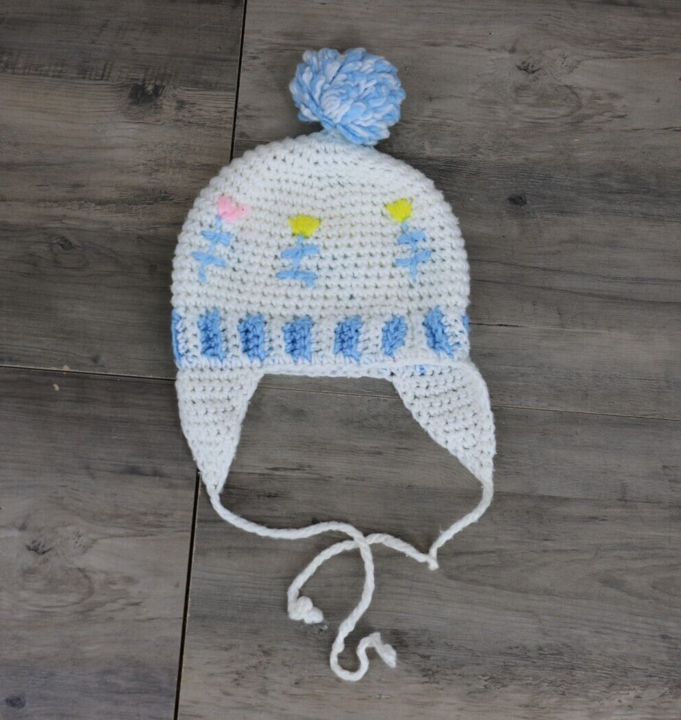VINTAGE Kids Baby Toddler Size Knit Crochet Stocking Pom Pom Hat