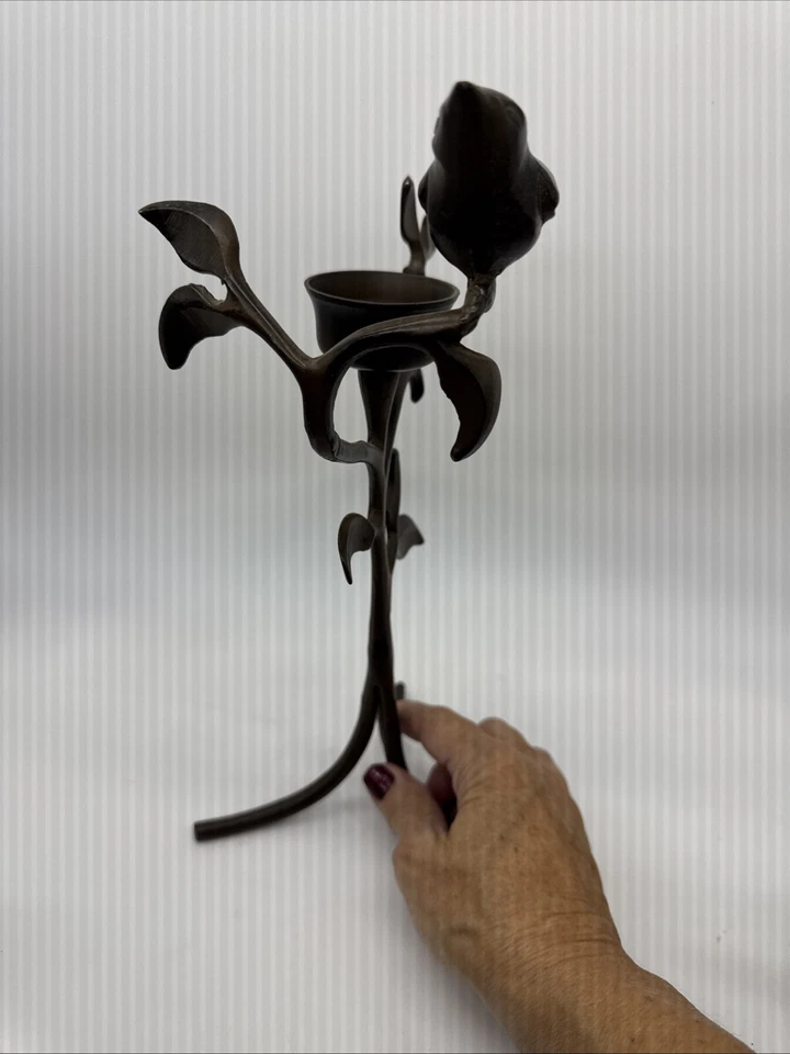 Bronze Metal Bird on Branches Sculpture Tea Light Votine Holder 11" 3 Legs - Image 3 of 4