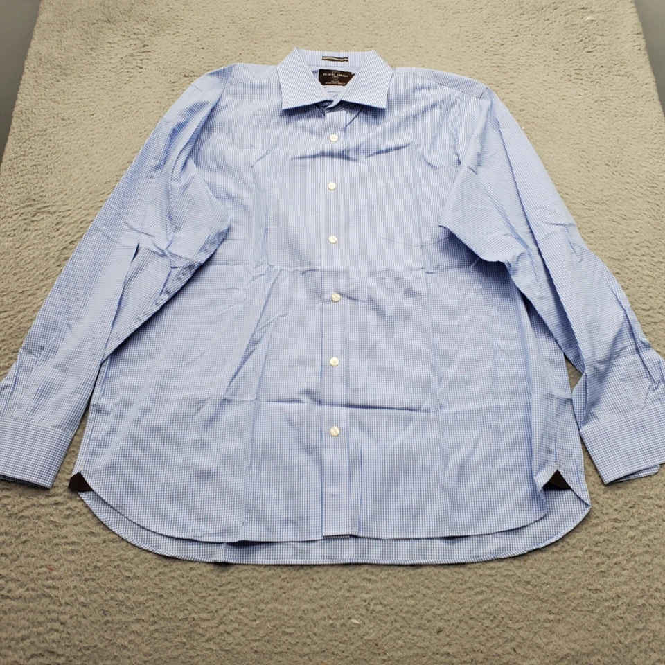 Black Brown 1826 Dress Shirt Mens 17.5 Blue Gingham Classic Non Iron Button Down - Image 4 of 4