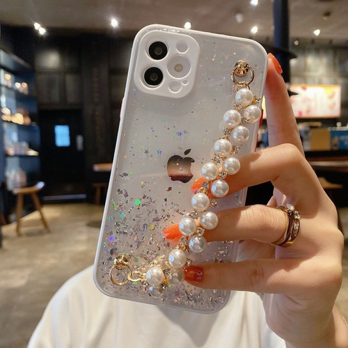Girl's Bling Glitter Star Diamond Pearl Hand Chain Cover Gradient Clear Case - 第 8/16 張圖片