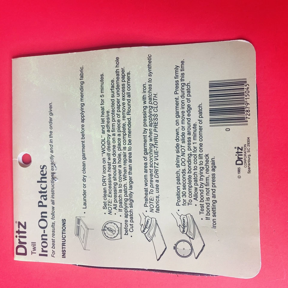 Dritz Twill Iron On Patches 5x5" Vtg 2 Patches In Pack New Old Stock 55240-2 NOS - Image 2 of 2