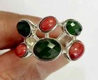 HSN Jay King Sterling Silver Pink Thulite & Green Jade Cluster Ring Size 6 — photo 5