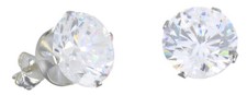 Sterling Silver Mens Stud Earrings, Round CZ Cubic Zirconia Studs Prong Setting
