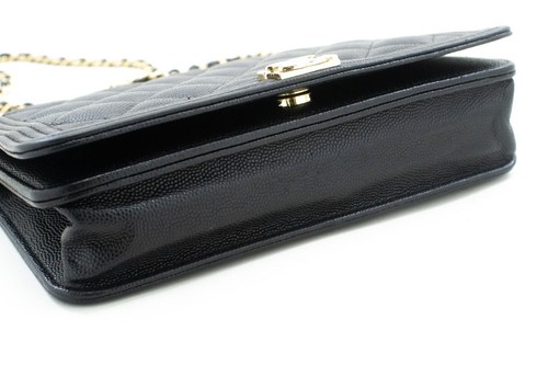p66 CHANEL Authentic Boy Black Grained Calfskin Wallet On Chain WOC Flap Bag - Picture 4 of 20