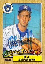 1987 Topps Future Stars B.J. Surhoff #216 Rookie Brewers Signed Auto Autograph