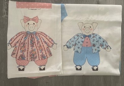 Vintage Cranston Primrose Piggy And Hamlet Pig Fabric Sewing Panels New