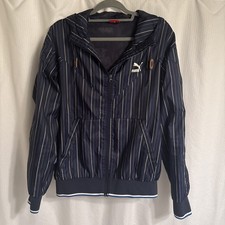 PUMA Men's Full Zip Track Jacket Navy Strip M Hood And Pockets