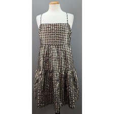 J. Crew Metallic Gold Lame Gingham Babydoll Mini Dress Tiered Smocked Size 10
