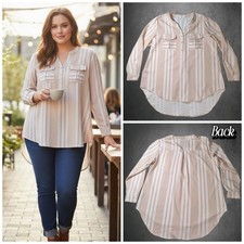 ZC & GF Rosa Vit Randig Lätt Tunika Skjorta Dam Storlek Extra Stor XL 